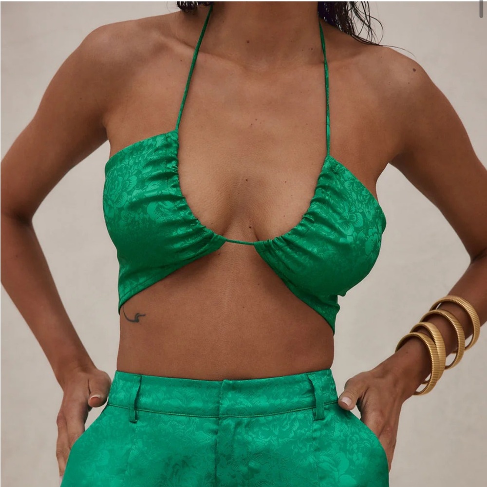 12th Tribe St. Barths Emerald Jacquard Crop Top